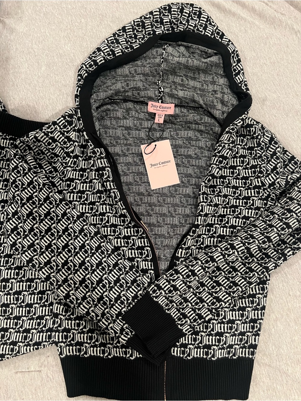 Juicy Couture Black & White Logo Zip Hoodie Sweater & Sweat Pant Set